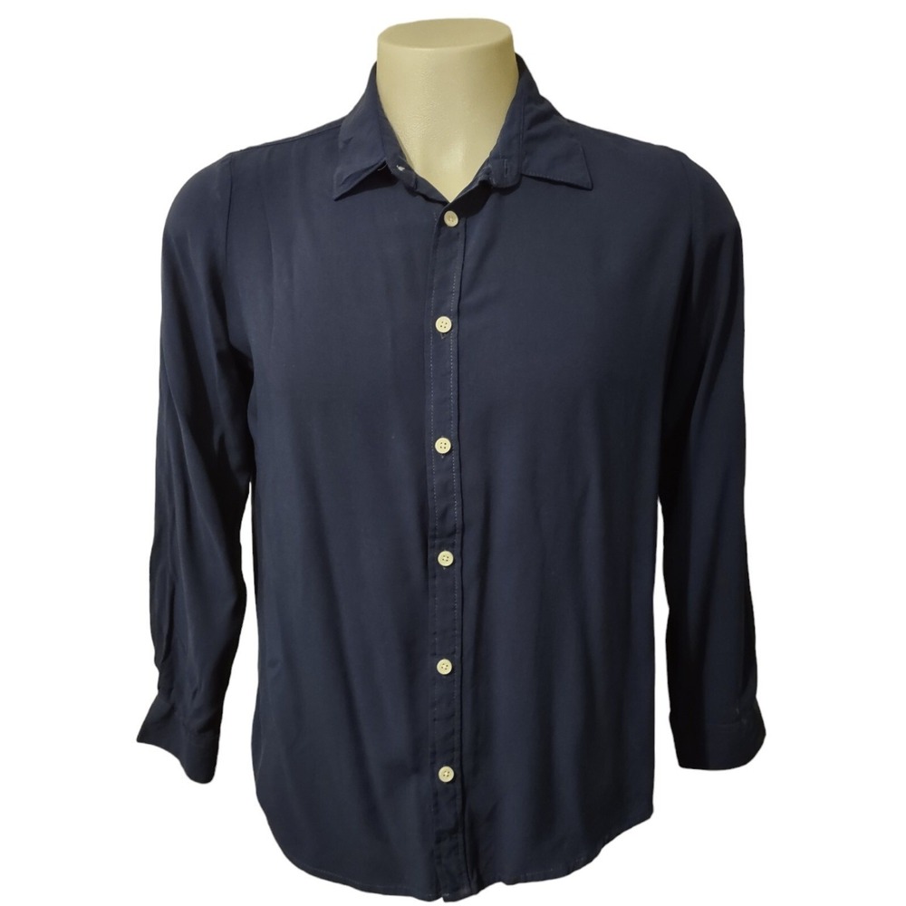 Roebuck & Co Shirt Women's Size Large Long Sleeve Navy‎ Blue Rayon Dress Shirt